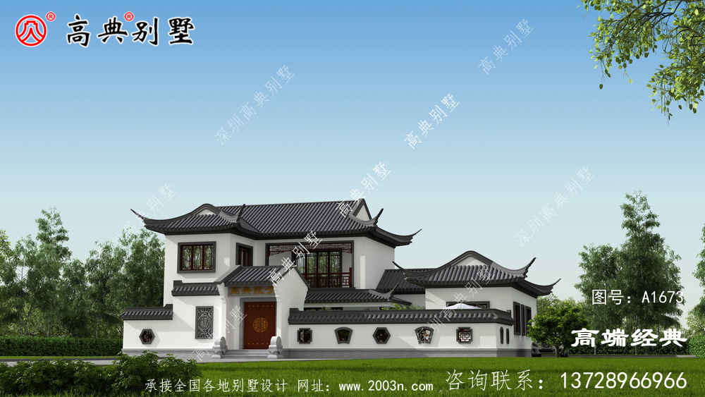 余杭市中式庭院别墅外观效果图大全，建一栋这样的房子才叫有品位
